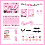 Pink Halloween Baby Shower Decorations Girl, All-in-1 A Little Boo is Almost Due Baby Shower Decorations with Balloon Arch Kit Baby Boxes Plates Napkins Cake Toppers Tablecloth Backdrop Spooky Decor - Image 6