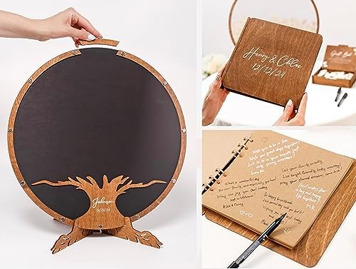Personalized Wedding Guest Book Alternative - Wedding Decorations for Ceremony Outside Inside - Bridal Shower Guest Book for Party Wedding Sign In Book - Round Rustic Wedding Guest Book Sage Green - Image 3