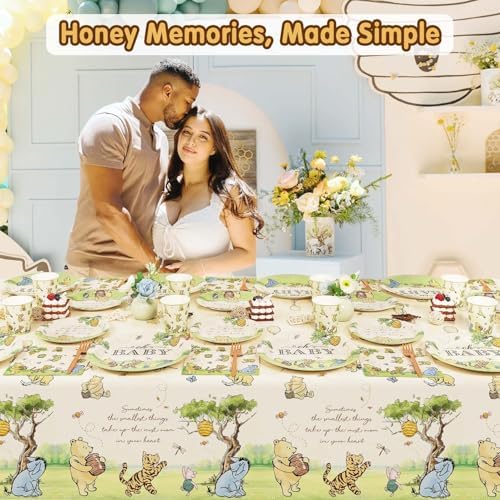 282Pcs Classic Winnie Neutral Baby Shower Decorations Quotes Plates Set - Image 3