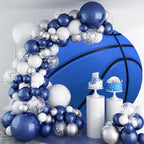 Blue Basketball Round Backdrop Cover Basketball Match Sports Theme Round Arch Backdrop Cover for Men Fans Kids Boys Baby Shower Birthday Party Decorations Photography Background 6.5ft - Image 3