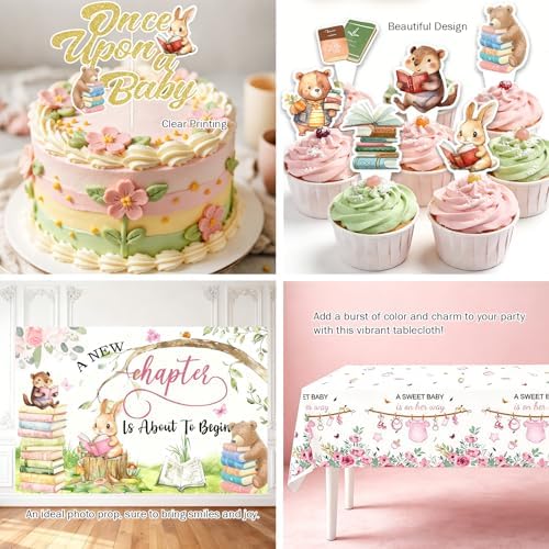Party Inspo A New Chapter Begins Baby Shower Decorations, Storybook Baby Shower Decorations for Girl - Book Theme Party Supplies with Backdrop, Balloon Garland, Boxes, Tablecloth, Mom to Be Sash - Image 4