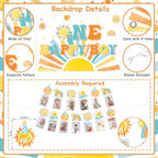 Cheereveal Boho Sun 1st Birthday Decorations Blue and Orange, One Happy Boy Backdrop Banner, Sunshine Photo Banner Cake Topper, Sun Rainbow Themed First Birthday Baby Shower Party Supplies for Boy - Image 5