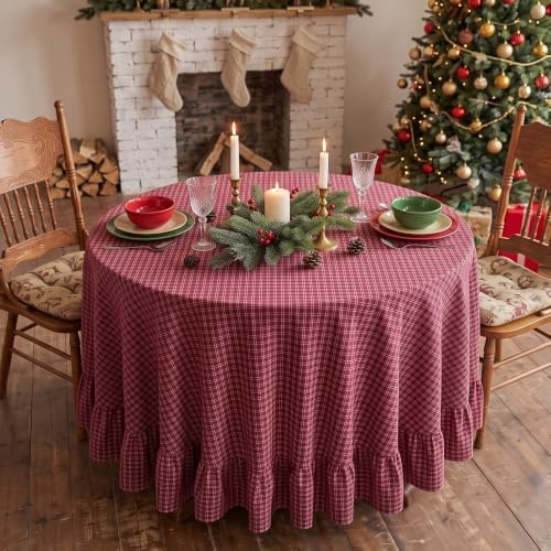 Eternal Beauty Red Plaid Ruffle Round Tablecloth 70 in - Image 3
