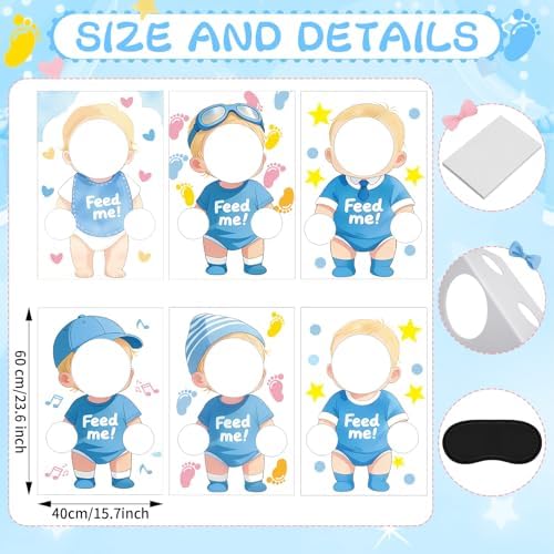 6 Sets Blindfolded Feed Me Shower Games Feed The Funny Blindfolded Food Feeding Board Gender Reveal Game Activities for Guests Photo Booth Props Family Reunion Party Supplies(male) - Image 2