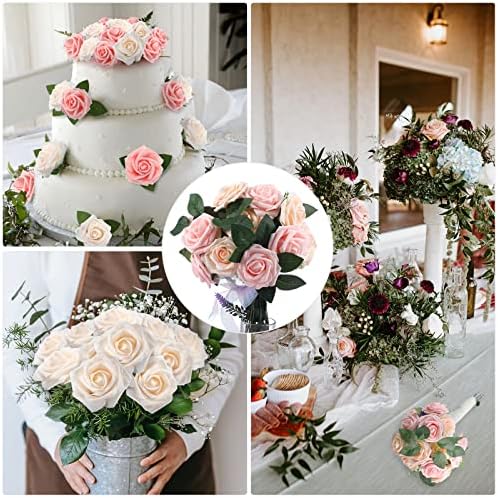 100 Pcs Artificial Rose Flowers, Pink, Champagne - Image 7