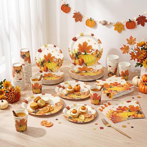 250 Pcs Marple Leaves Fall Party Supplies, Paper Plates Napkins and Cups - Image 6