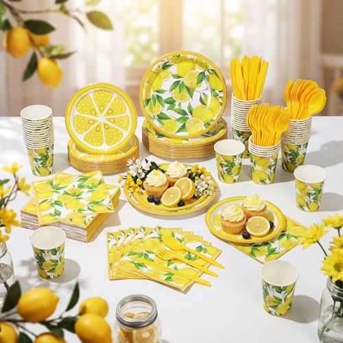 Pickmesh 400 Pcs Lemon Party Supplies Summer Fruit Plates Napkins Serve 50 - Image 6