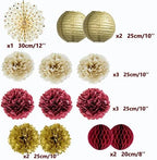 Burgundy and Gold Party Decorations Maroon Gold Burgundy Paper Pom Poms Lanterns Glitter Dots Hanging Garland for Birthday Bridal Shower Bachelorette Graduation Party Decor (Pack of 2) - Image 7
