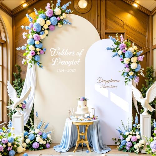 Beige White Arch Backdrop Cover Set of 2 Spandex 7.2 and 6ft Arch Covers Stretchy Backdrop Boho Wedding Balloon Arch Stand Covers for Birthday Party Baby Bridal Shower Banquet Photo Arches Background - Image 3