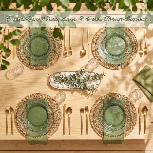 U-QE 60PCS Clear Green Plastic Plates, Beaded Plates Disposable Heavy Duty - Image 2