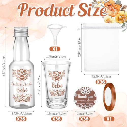Lemonroad 36 Set Cielito Lindo Baby Shower Favors Clear Shot Glasses, Brown - Image 2