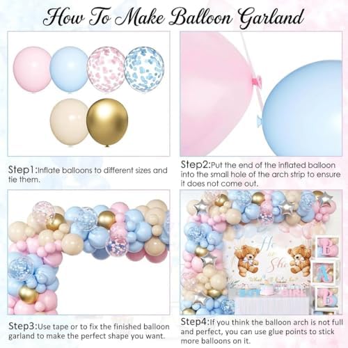 Bear Gender Reveal Decorations - 108pcs Pink Blue Balloon Garland Kit,2 Daddy and Mommy To Be Tinplate Badge Pin,stickers,plates and napkins,4pcs Baby Box With Letters,Boy or Girl Party Supplies - Image 5