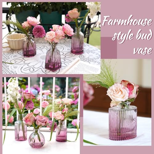 Bud Vases Set of 12, Small Purple Vase Glass Vases for Flowers Vintage Ribbed Colored Wedding Flower Vase for Decor in Bulk Decor Bridal Shower Centerpieces Home Table Decoration - Image 5