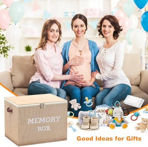 Memory Box for Keepsakes, Large Baby Keepsake Box Decorative Baby Memory Box for Baby Shower Anniversary, Wedding, Valentines Day, Birthday Gift (1, Beige) - Image 6