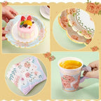 Yungyan 216 Pcs 72 Guest Tea Party Plates and Napkins Sets Floral Tea Party Supplies 6" Paper Plates, 9 oz Cups and Saucers Disposable Tableware Set for Birthday Wedding Bridal Shower Decorations - Image 4