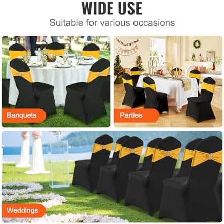 VEVOR 30 Pcs Flat-Front Chair Covers Polyester Spandex Chair Cover Stretch Slipcovers, Wedding, Holiday, Banquet, Party, Celebration, Dining, Black - Image 6