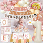 Boho 1st Birthday Decorations for Girl, Pink Rainbow First Party Supplies - Image 5