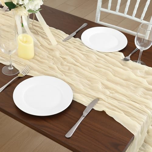 8 Pack Ivory Cream Cheesecloth Table Runner 120 Inch Boho Wedding Decor - Image 7