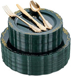 DaYammi 150Pcs Green Plastic Plates with Gold Silverware Set for Party by DaYammiwillaccompanyyou