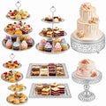 8 Pcs Cake Stands Set Metal Dessert Table Display Tiered Cupcake Holder Candy Donut Fruit Plate Cake Serving Tray Candlestick Display Treats Serving Tower for Wedding Birthday Party Decor (Silver) by Patelai