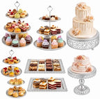 8 Pcs Cake Stands Set Metal Dessert Table Display Tiered Cupcake Holder Candy Donut Fruit Plate Cake Serving Tray Candlestick Display Treats Serving Tower for Wedding Birthday Party Decor (Silver) by Patelai
