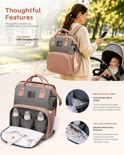 houscly Diaper Bag Backpack with Changing Station, 25L Large Capacity - Image 4