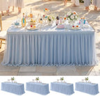 Blue Tulle Tablecloth for 6 Ft Rectangle Tables 4-Pack, Ideal for Weddings by PartyVillage