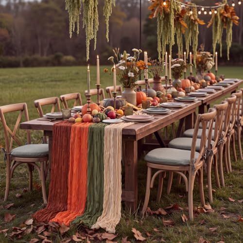 6 Pcs Fall Thanksgiving Cheesecloth Table Runners 118" Boho Gauze - Image 3