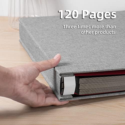 Large Photo Album Self Adhesive 4x6 5x7 3x5 8.5x11 Scrapbook Magnetic DIY Scrapbook Length 13 x Width 12.8 (Inches) 120 Black Sticky Pages Linen Cover DIY Photo Album(Grey) - Image 4