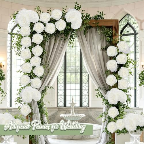 56 Pcs Peonies Artificial Flowers Bulk, 4.7’’ Fake Peonies - White - Image 5