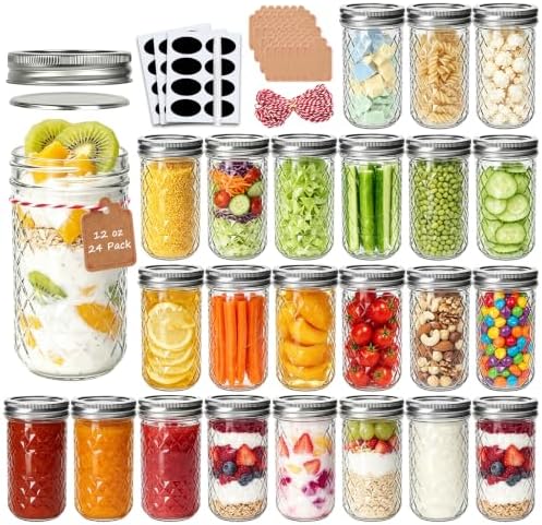 Accguan Mason Jars 12 oz,24 Pack Glass Pickling Jars with Regular Lid, by Accguan