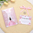 25 PCS Pink Personalized Glitter Laser Cut Wedding Invitation Pockets - Image 2