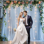 10x10ft Baby Blue Tulle Backdrop Curtain with Lights String for Parites, Sheer Photo Backdrop Curtain Drapes for Wedding Baby Shower Bridal Shower Birthday Party Photo Shoot Decorations - Image 4