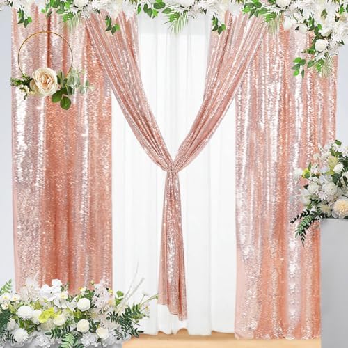 Eternal Beauty Rose Gold Sequin Backdrop Curtains, 4 Panels 2x8FT by EternalBeauty