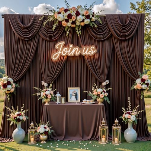 20x8ft Brown Photo Backdrop Curtains for Parties Birthday Wrinkle Free Polyester Photoshoot Curtains Drapes Backdrop for Weddings Anniversary Graduation Stage Photography Background 4 Panels 5x8FT - Image 3