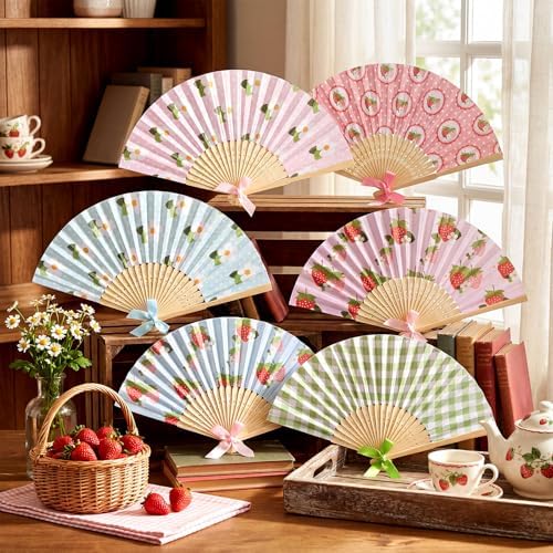 Roowest 36 Pcs Strawberry Party Favors, Folding Paper Hand Fans Bulk - Image 4