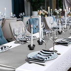 Breling 24 Pack White and Silver Disposable Tablecloth and Table Runner Set - Image 6