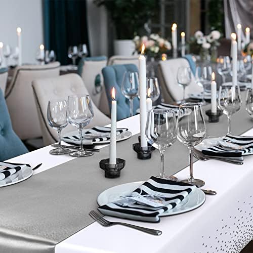 Breling 24 Pack White and Silver Disposable Tablecloth and Table Runner Set - Image 6