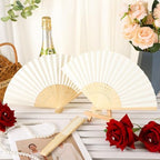 Yinkin 24 Pack Folding Hand Fans Bamboo for Party Favors, Cream - Image 6