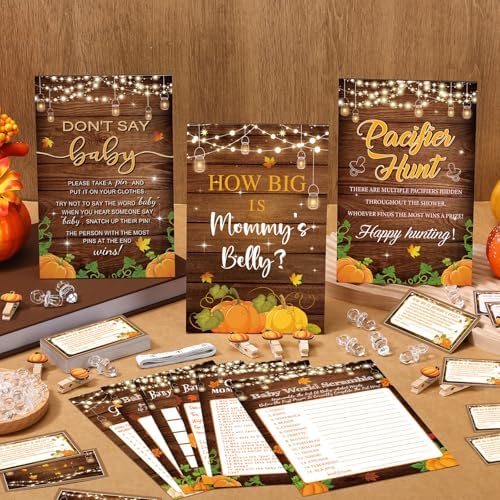 476 Pcs Fall Pumpkin Baby Shower Games, 8 Activities, Pacifier Hunt Games - Image 2