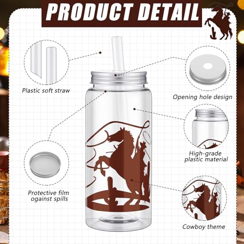 SiliFine 24 Pcs Western Party Favors Cowboy Cups with Straws and Lids - Image 3