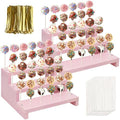 Wood Cake Pop Stands, 3 Tier Lollipop Holders with Twist Ties Lollipop Sticks, Sucker Display Riser for Dessert Table of Wedding Birthday Party (Pink-2P) by KHayRovies