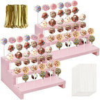 Wood Cake Pop Stands, 3 Tier Lollipop Holders with Twist Ties Lollipop Sticks, Sucker Display Riser for Dessert Table of Wedding Birthday Party (Pink-2P) by KHayRovies