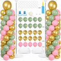 2 Sets Adjustable Balloon Column Stand Kit with Bases（Sage Green Pink Gold） by Naozinebi