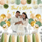 Sage Green and Gold Baptism Party Decorations - First Communion Decorations Boys Girls Christening Decor God Bless Banner Garland Tissue Paper Pom Poms and Balloons for Mi Bautizo Party Supplies - Image 6