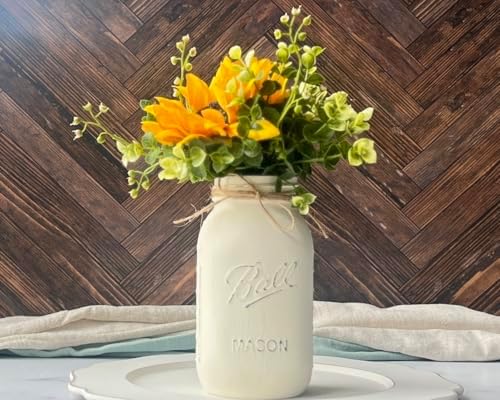 Sunflower Centerpieces for Tables | Set of 5 Table Centerpieces | Quart 32 oz Rustic Mason Jars, 10" Overall Height | Rustic Mason Jar Centerpieces with Sunflowers (Ivory - with Flowers Sunflowers) - Image 3