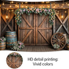 12x10ft Country Wedding Photography Backdrop Rustic Barn Door Photography Backdrop Farmhouse Pink Flower Cabin Wooden Birthday Baby Shower Wedding Bridal Party Banner Photo Booth Props Background - Image 6
