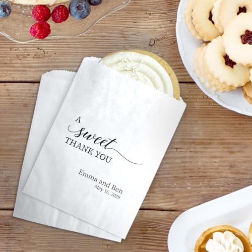 Canopy Street Personalized Sweet Thank You Treat Bags / 50 Custom Event Dessert Bags / 5 3/4" x 8" Elegant Cookie Holder Wedding Anniversary Favor/Made In The USA - Image 4