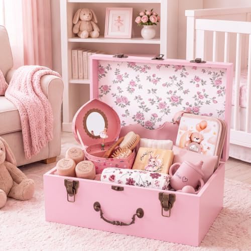 SiliFine Pink Keepsake Box for Baby, Wooden Memory Storage for Newborns - Image 3