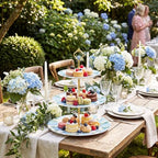 Lallisa 3 Tier Blue Hydrangea Cake Stand 10", 9" and 7" Ceramic Serving Tray Dessert Cupcake Display Holder Tower for Wedding Baby Bridal Shower Tea Party Decoration - Image 5